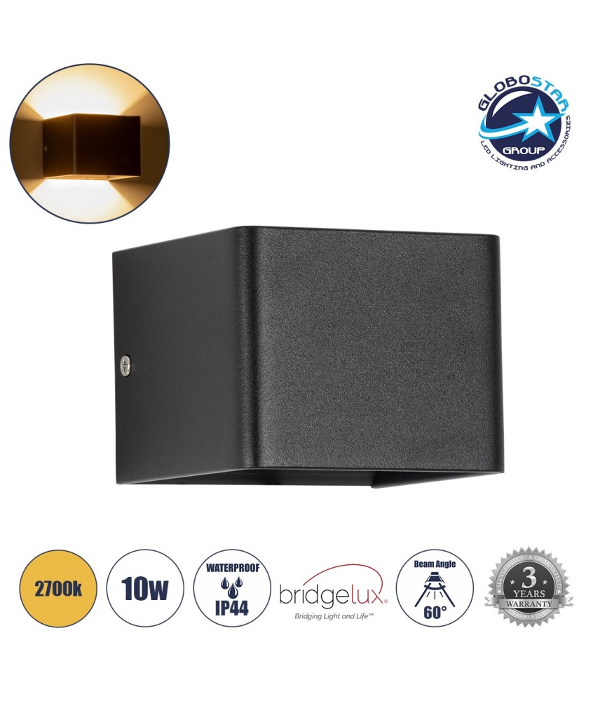 GLOBOSTAR® CIRCOA 60535 Μοντέρνο Φωτιστικό Τοίχου - Απλίκα LED 10W 1056lm 60° AC 220-240V IP44 Θερμό Λευκό 2700K - Bridgelux COB Chip & TÜV SÜD Driver - Μαύρο Ματ - Μ10 x Π8 x Υ10cm - 5 Χρόνια Εγγύηση